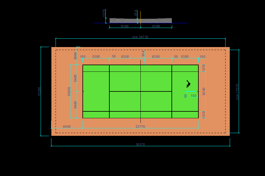 Dimensioned sports court plan drawing – dwg
